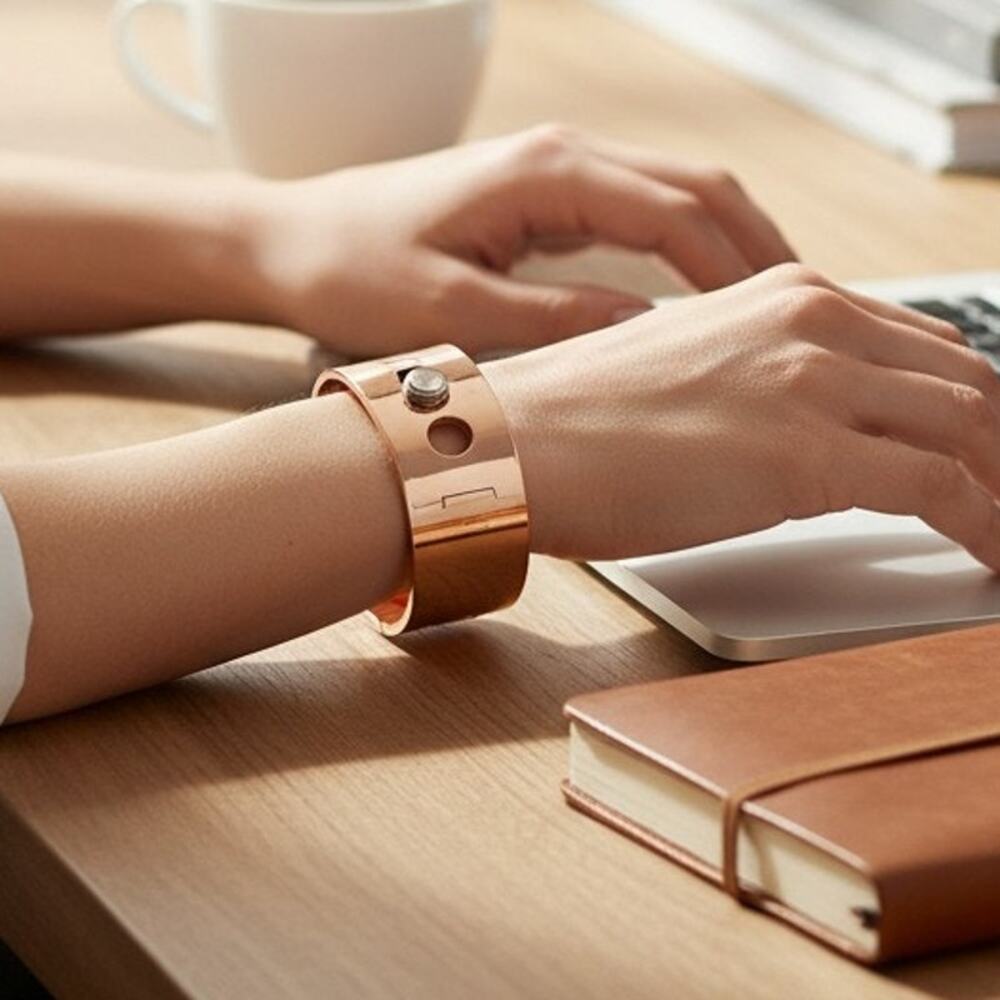 Henri Bendel Rose Gold Tone Wide Statement Cuff Bracelet Modern Pin Closure